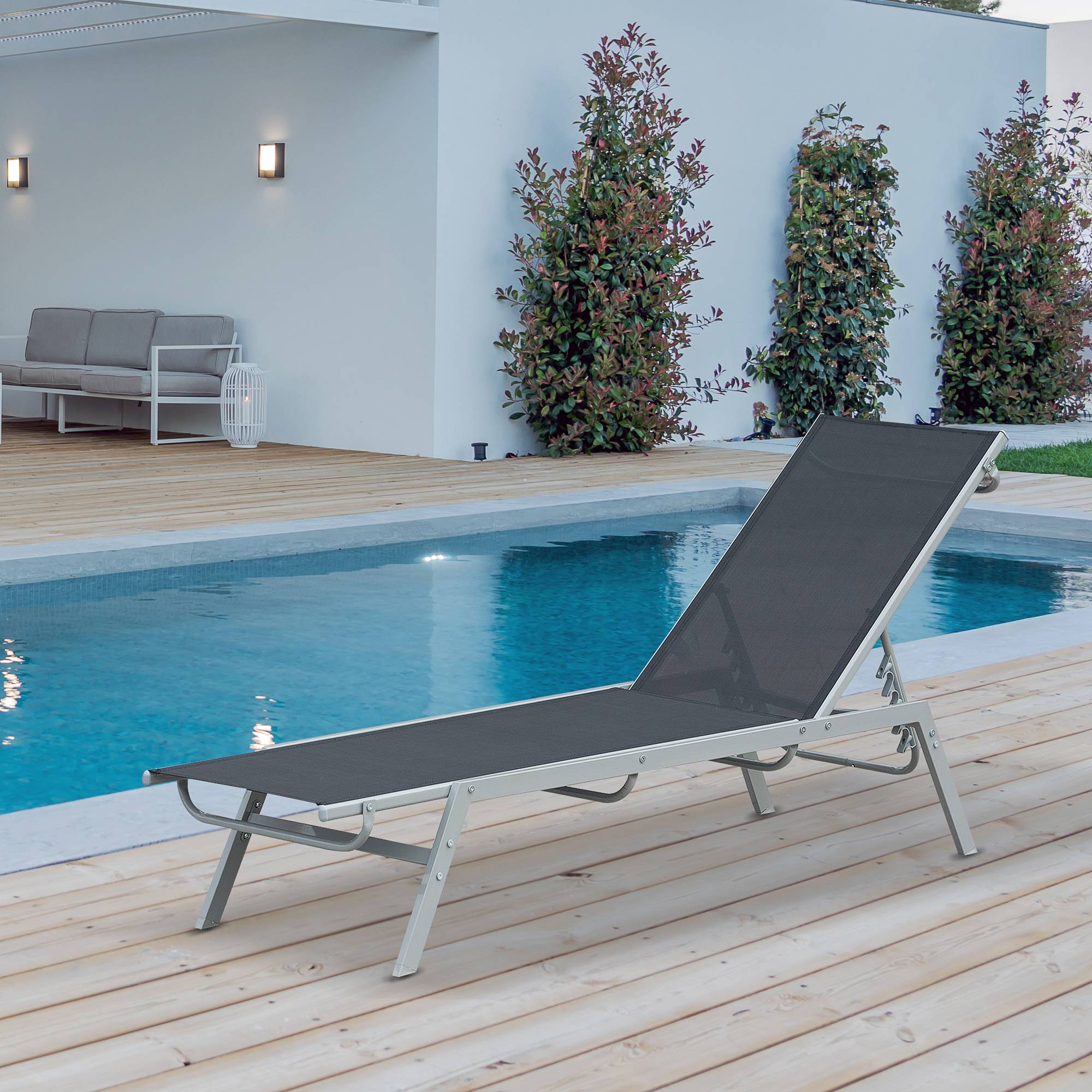 Outsunny - Bain de soleil transat design contemporain - dossier inclinable multi-positions - métal époxy textilène noir - Outsunny - Imagen 2