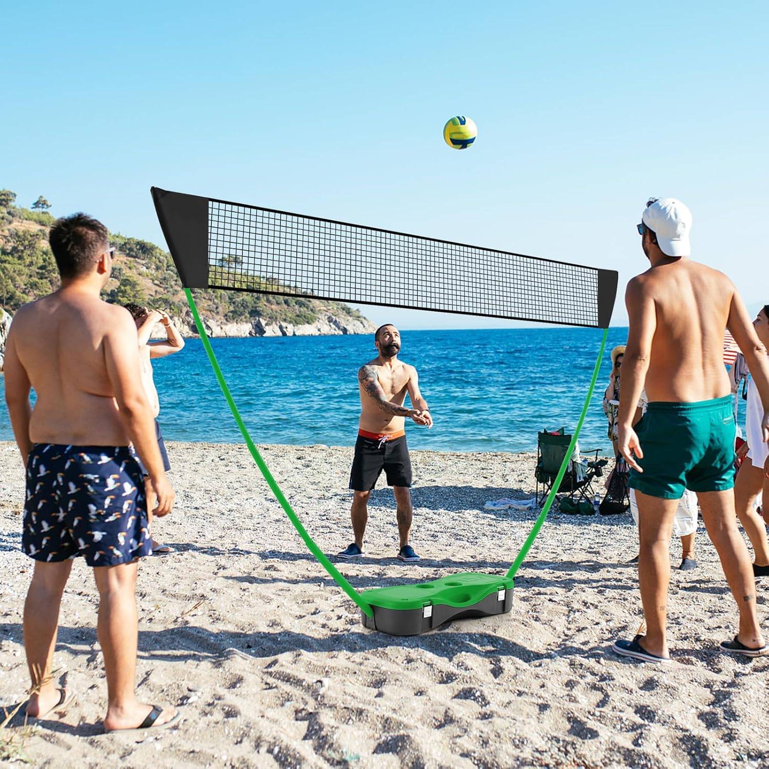Set De Badminton Portable COSTWAY – Filet 270x160cm, 2 Raquettes, 2 Volants, Boîte De Rangement, Pour Plage Et Jardin