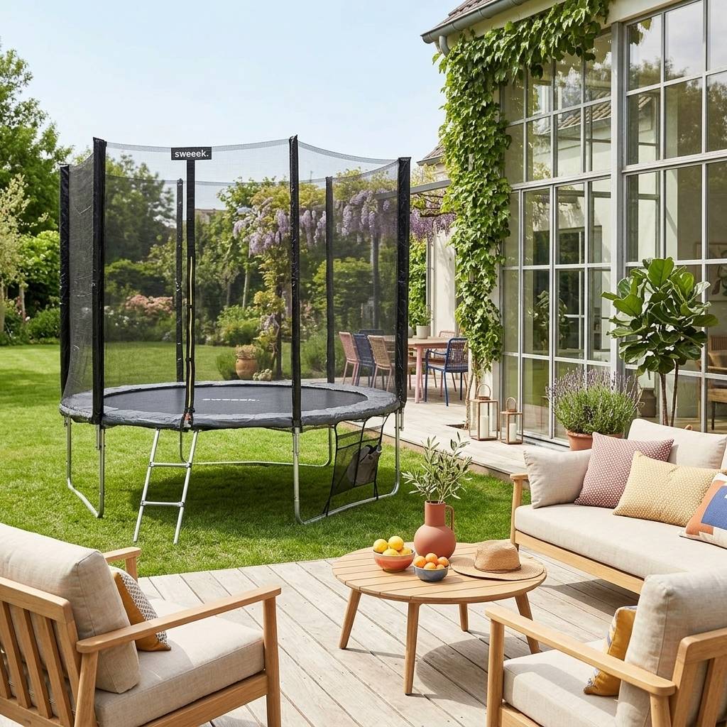 sweeek - Trampoline 305cm - Mars XXL Gris - avec filet de protection. échelle. bâche. filet pour chaussures. kit d'ancrage. trampoline de jardin 305 | sweeek - Image 1