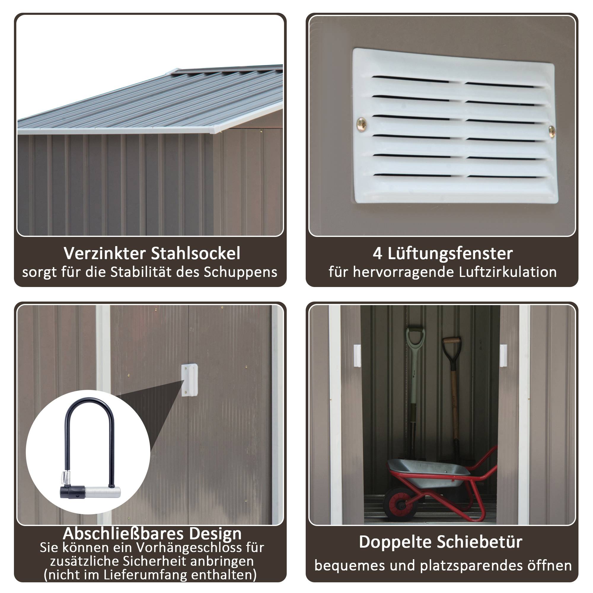 ComfortXL - Abri de jardin en acier pour extérieur rangement outils 213x130x185cm Gris - ComfortXL Outdoor Living - Image 5