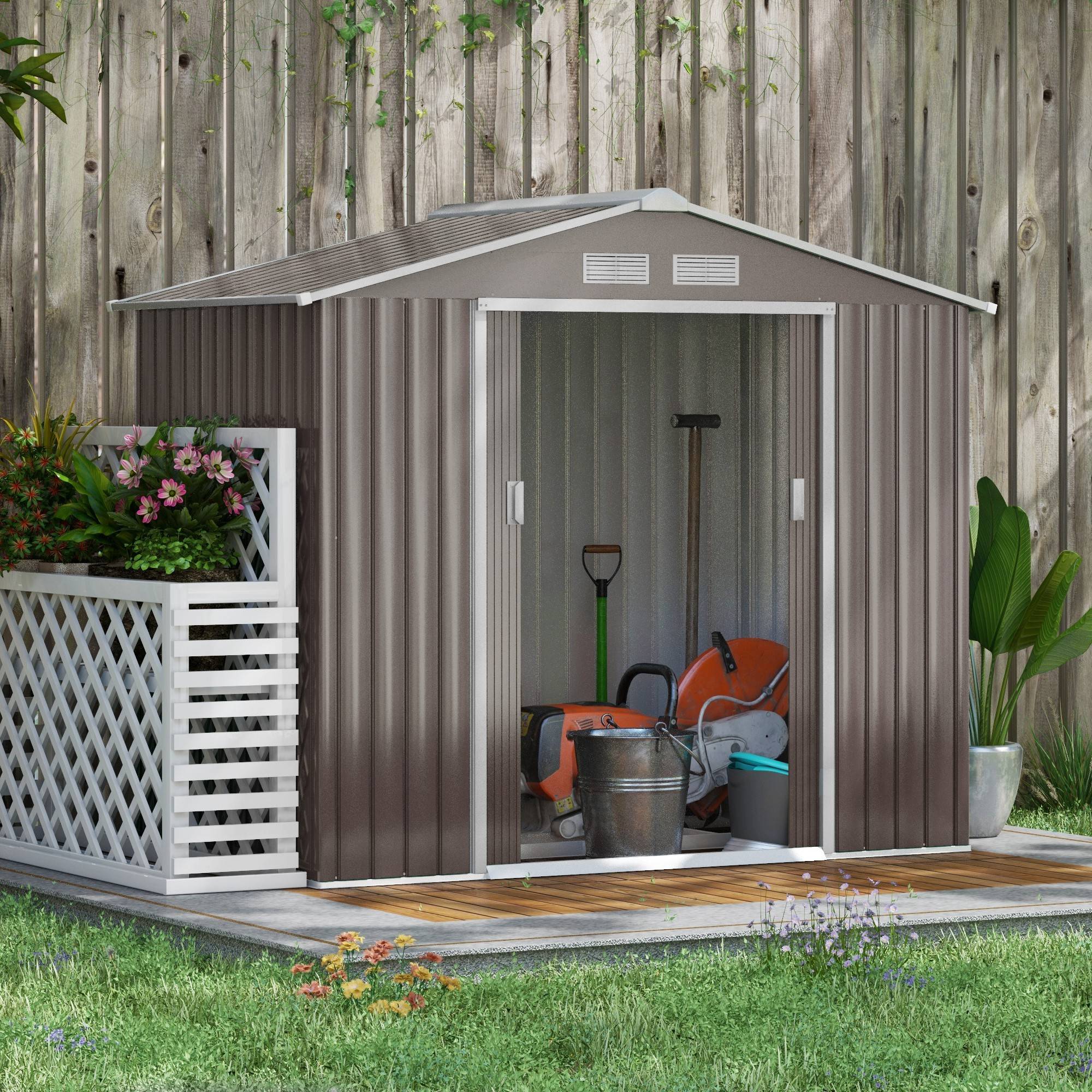 ComfortXL - Abri de jardin en acier pour extérieur rangement outils 213x130x185cm Gris - ComfortXL Outdoor Living - Image 1