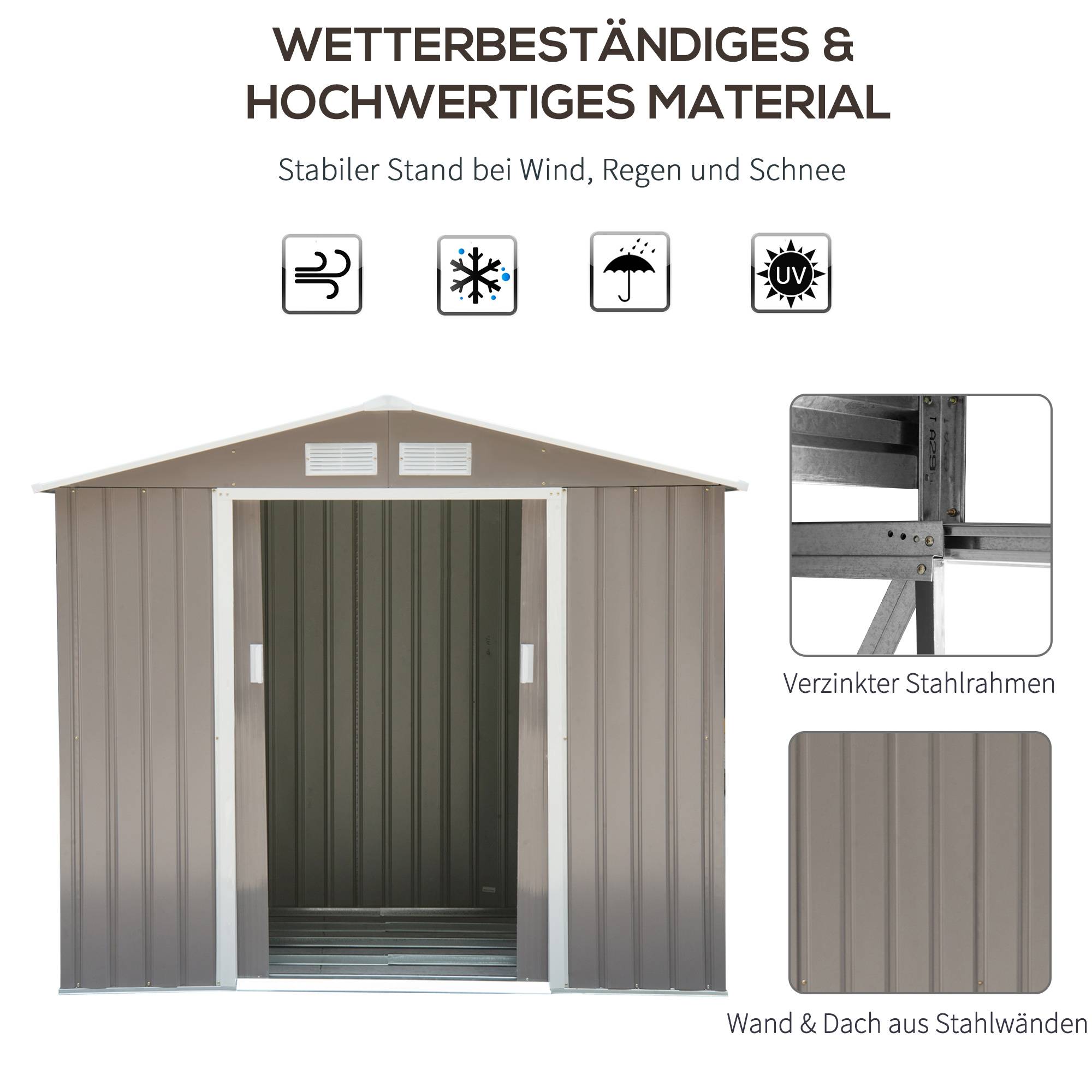 ComfortXL - Abri de jardin en acier pour extérieur rangement outils 213x130x185cm Gris - ComfortXL Outdoor Living - Image 4