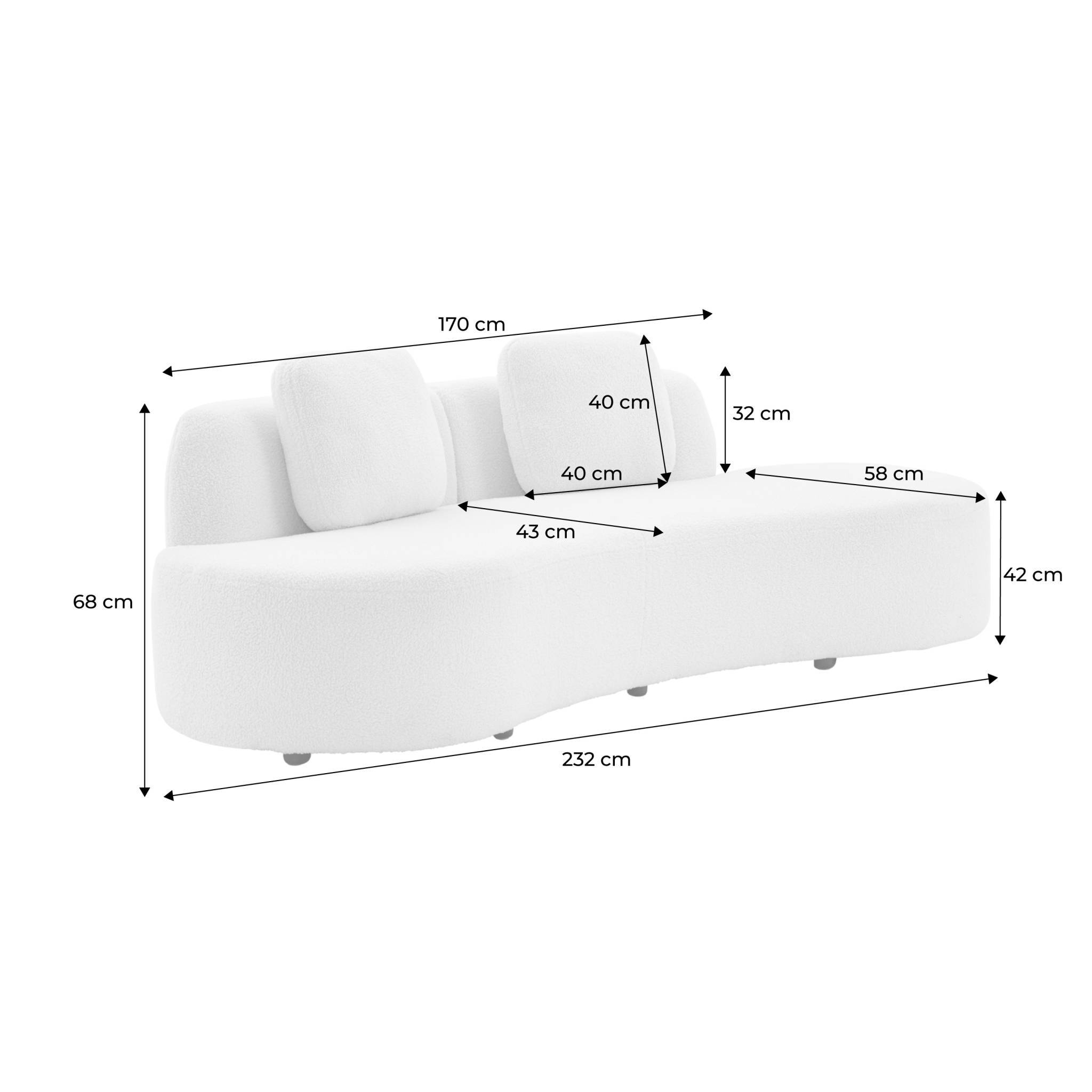 sweeek - Canapé virgule 3 places en tissu bouclette forme organique - WAVE L 232 x P 97 x H 68cm | sweeek - Image 4