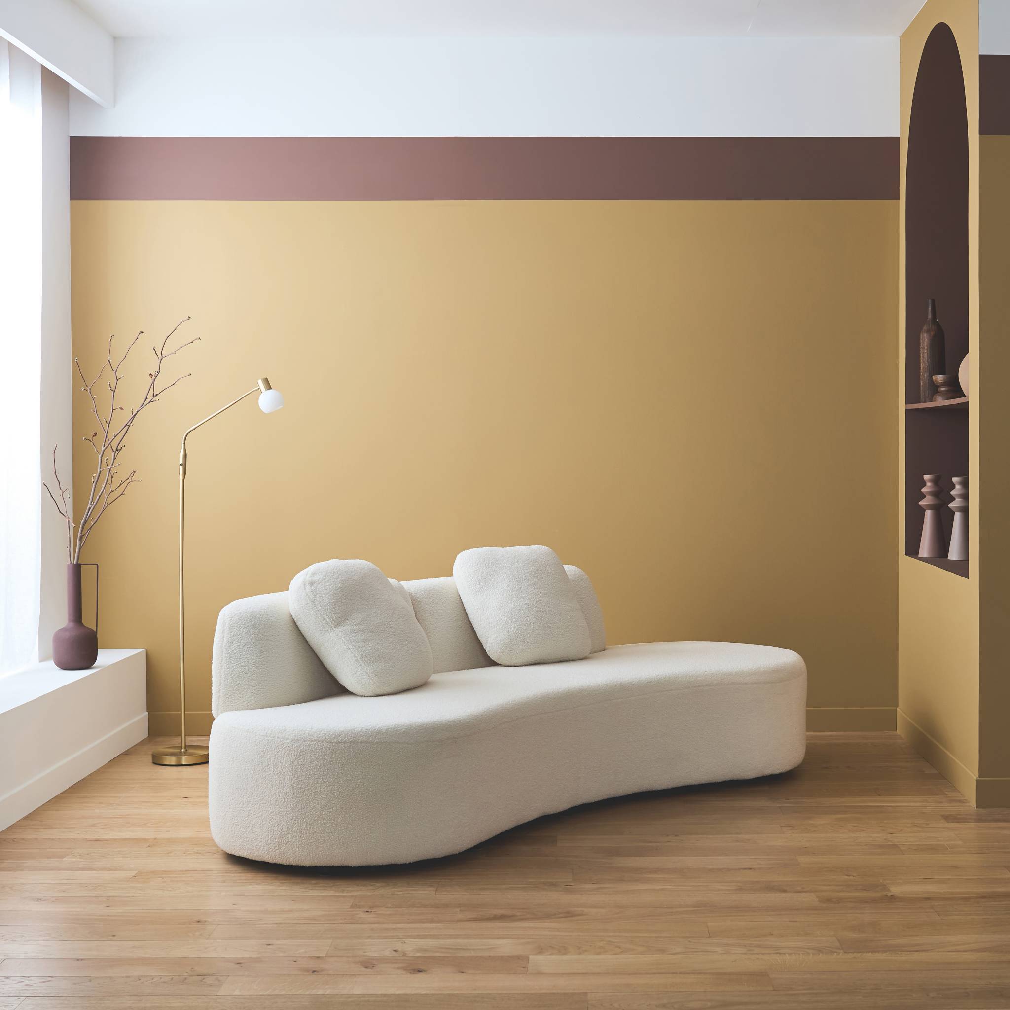 sweeek - Canapé virgule 3 places en tissu bouclette forme organique - WAVE L 232 x P 97 x H 68cm | sweeek - Image 3