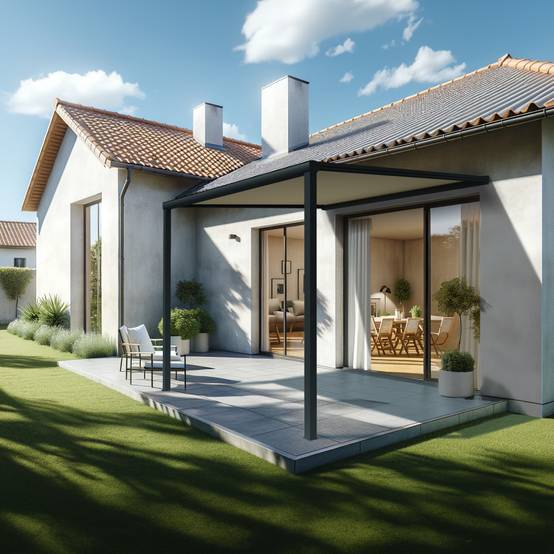 Pergola toile TILA 3,50x3,00m Motorisé à télécommande + manœuvre de secours (Ecru - Gris anthracite) - Alia Productions - Imagen 1