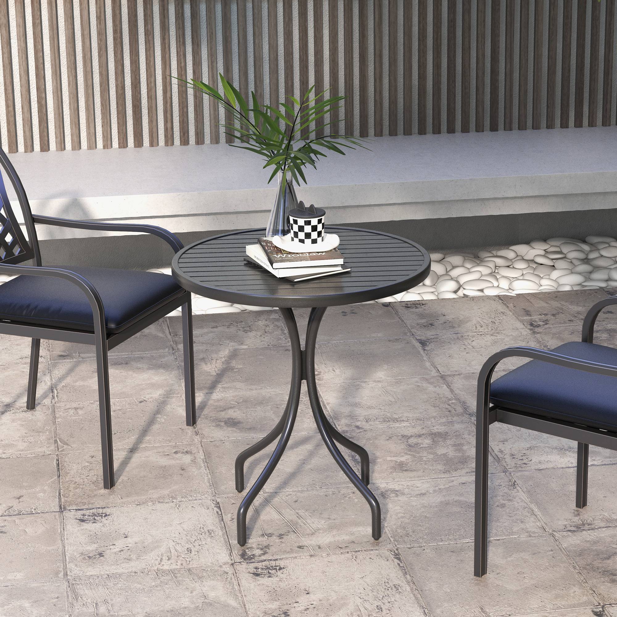 Table de jardin ronde acier galvanisé noir 66 x 66 x 71.5 cm - PANGIVO - Image 4