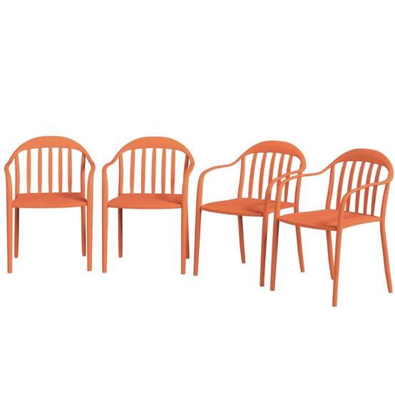 Ensemble de 4 chaises de jardin empilables résistantes aux intempéries avec accoudoirs et dossier en plastique rouge - Image 1
