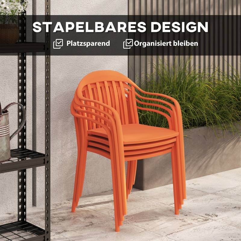 Ensemble de 4 chaises de jardin empilables résistantes aux intempéries avec accoudoirs et dossier en plastique rouge - Image 5