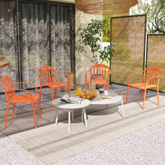 Ensemble de 4 chaises de jardin empilables résistantes aux intempéries avec accoudoirs et dossier en plastique rouge - Image 8