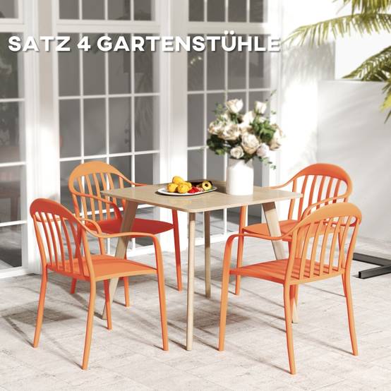 Ensemble de 4 chaises de jardin empilables résistantes aux intempéries avec accoudoirs et dossier en plastique rouge - Image 4
