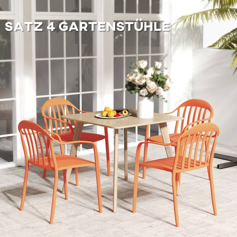 Ensemble de 4 chaises de jardin empilables résistantes aux intempéries avec accoudoirs et dossier en plastique rouge - Image 4