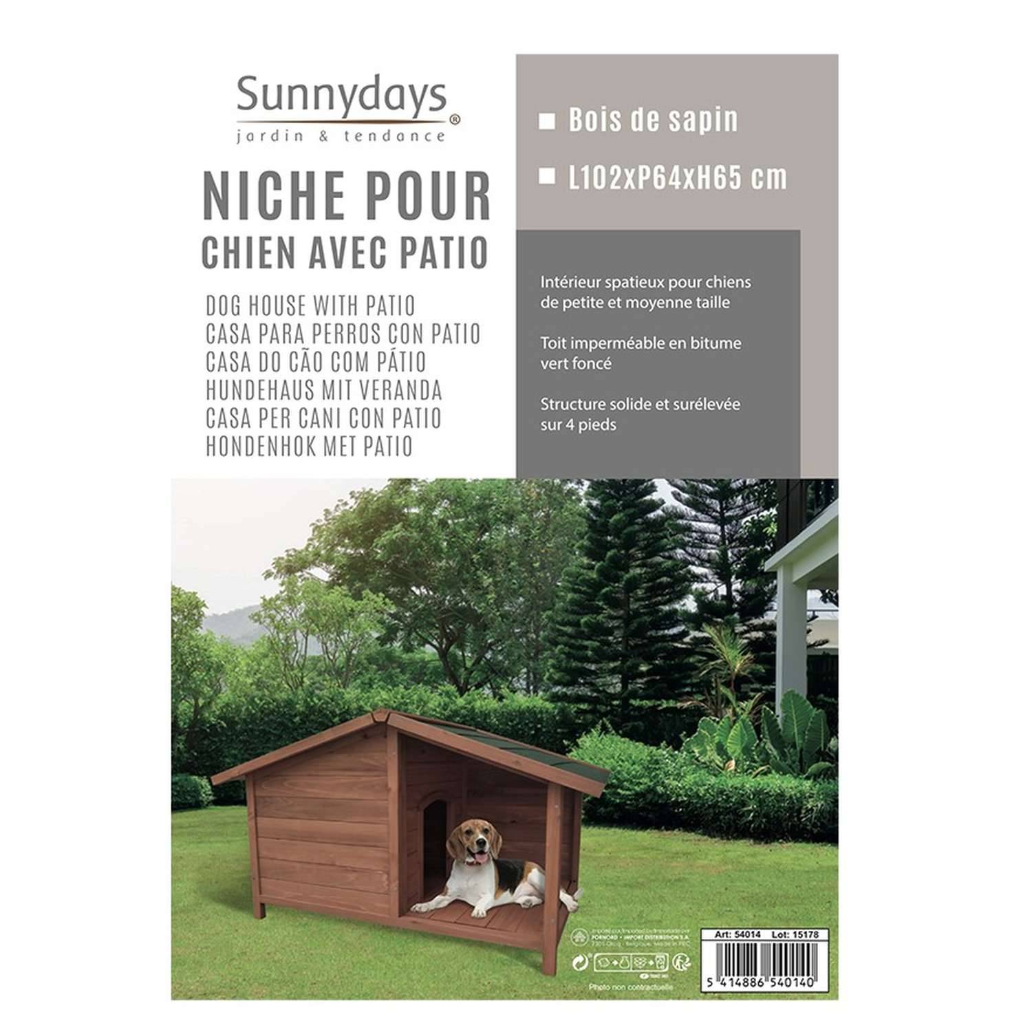 Sans Marque - Niche pour chien Rio avec patio en bois naturel - Toilinux - Imagen 2