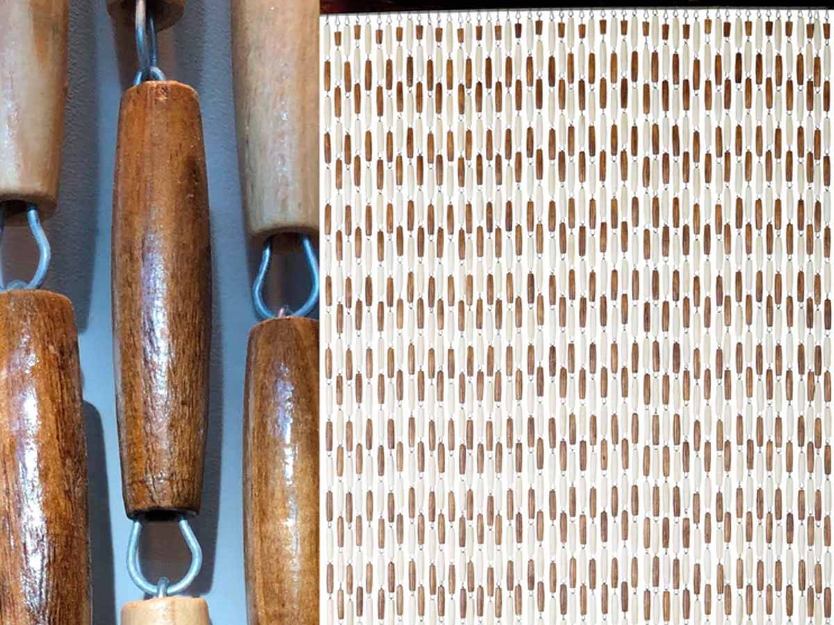 Morel - Rideau de porte en perles olives de bois vernies brun/beige Castellan 90 x 220 cm - Morel - Imagen 1