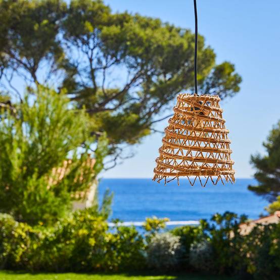 Lumisky - Suspension extérieur ZAKARI OUTDOOR CABLE Beige Fibre naturelle D28CM - Imagen 2