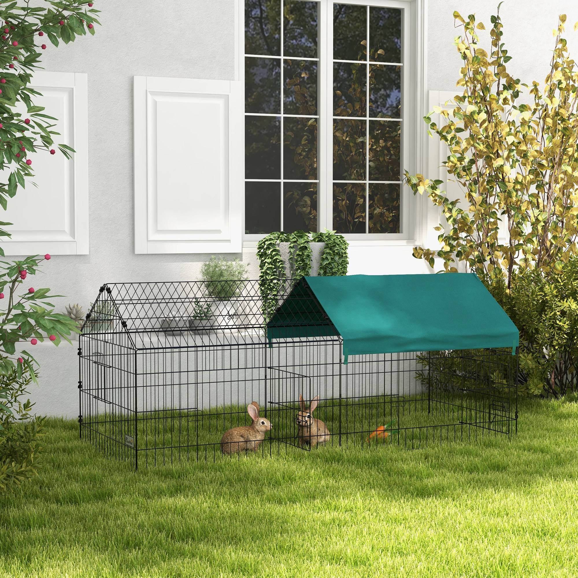 Enclos lapin cobaye Acier extérieur avec toit de protection UV 185x75x75cm Vert - ComfortXL Outdoor Living - Image 3