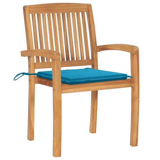 Chaises de jardin empilables Teck solide bleu 60 x 57.5 x 90 cm - PANGIVO - Image 3