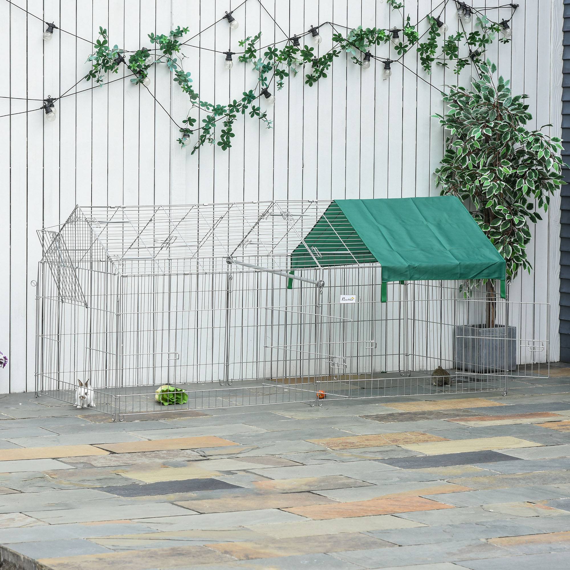Enclos pour petits animaux avec couverture, acier, vert, 220 x 103 x 103 cm - PANGIVO - Image 7
