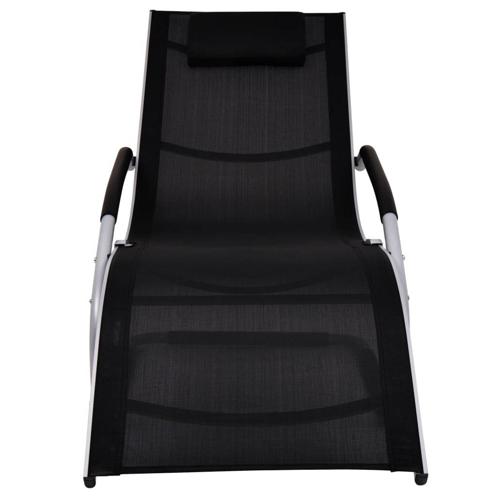 Helloshop26 - Transat chaise longue bain de soleil lit de jardin terrasse meuble d'extérieur avec oreiller aluminium et textilène noir - Imagen 2