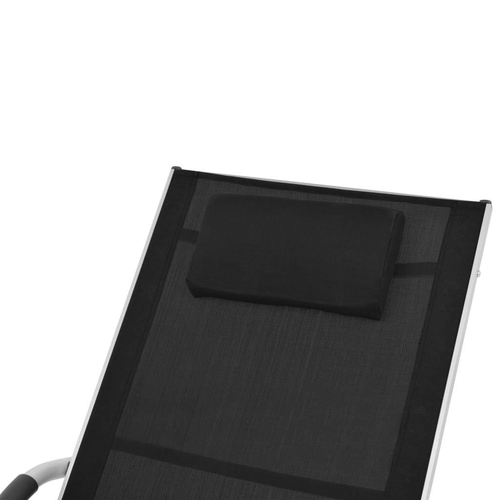 Helloshop26 - Transat chaise longue bain de soleil lit de jardin terrasse meuble d'extérieur avec oreiller aluminium et textilène noir - Imagen 5