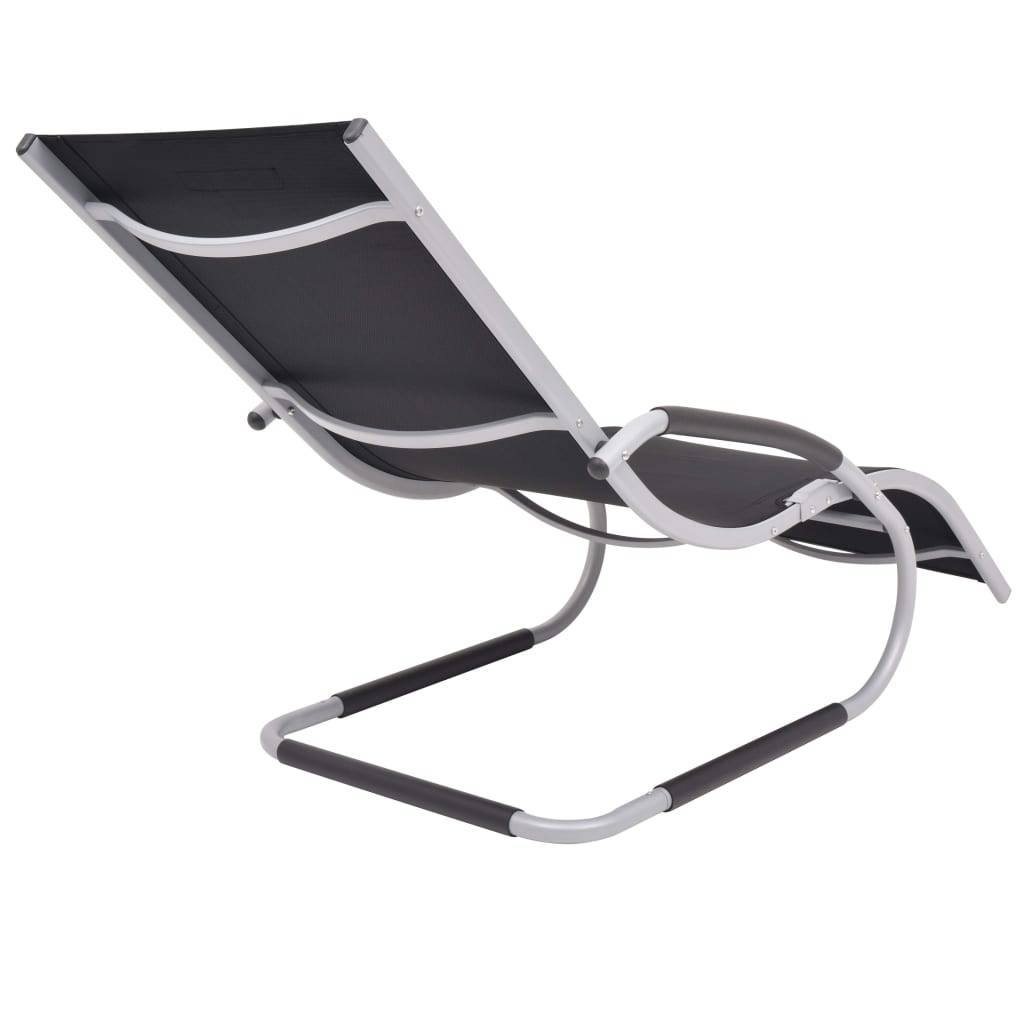 Helloshop26 - Transat chaise longue bain de soleil lit de jardin terrasse meuble d'extérieur avec oreiller aluminium et textilène noir - Imagen 4