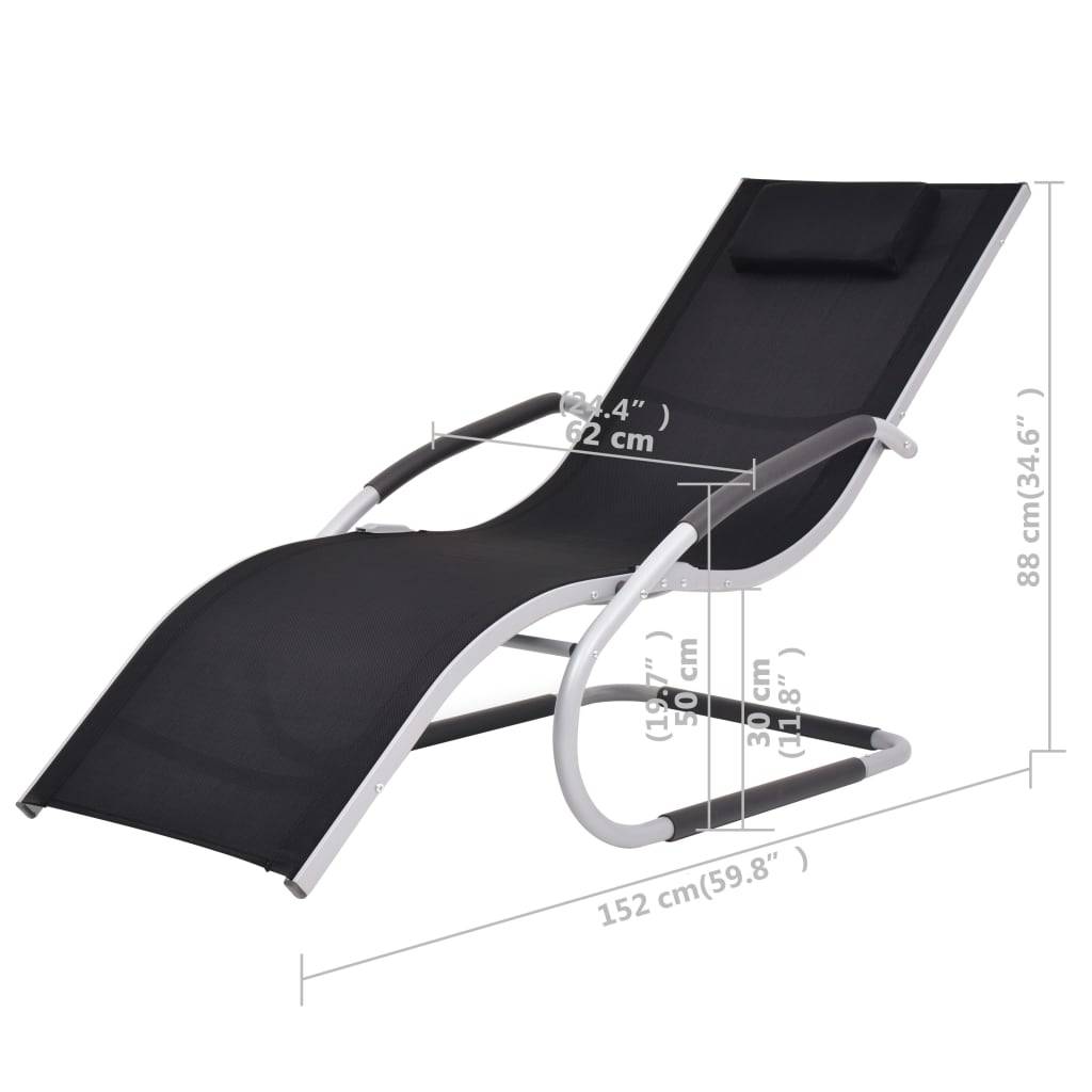 Helloshop26 - Transat chaise longue bain de soleil lit de jardin terrasse meuble d'extérieur avec oreiller aluminium et textilène noir - Imagen 7
