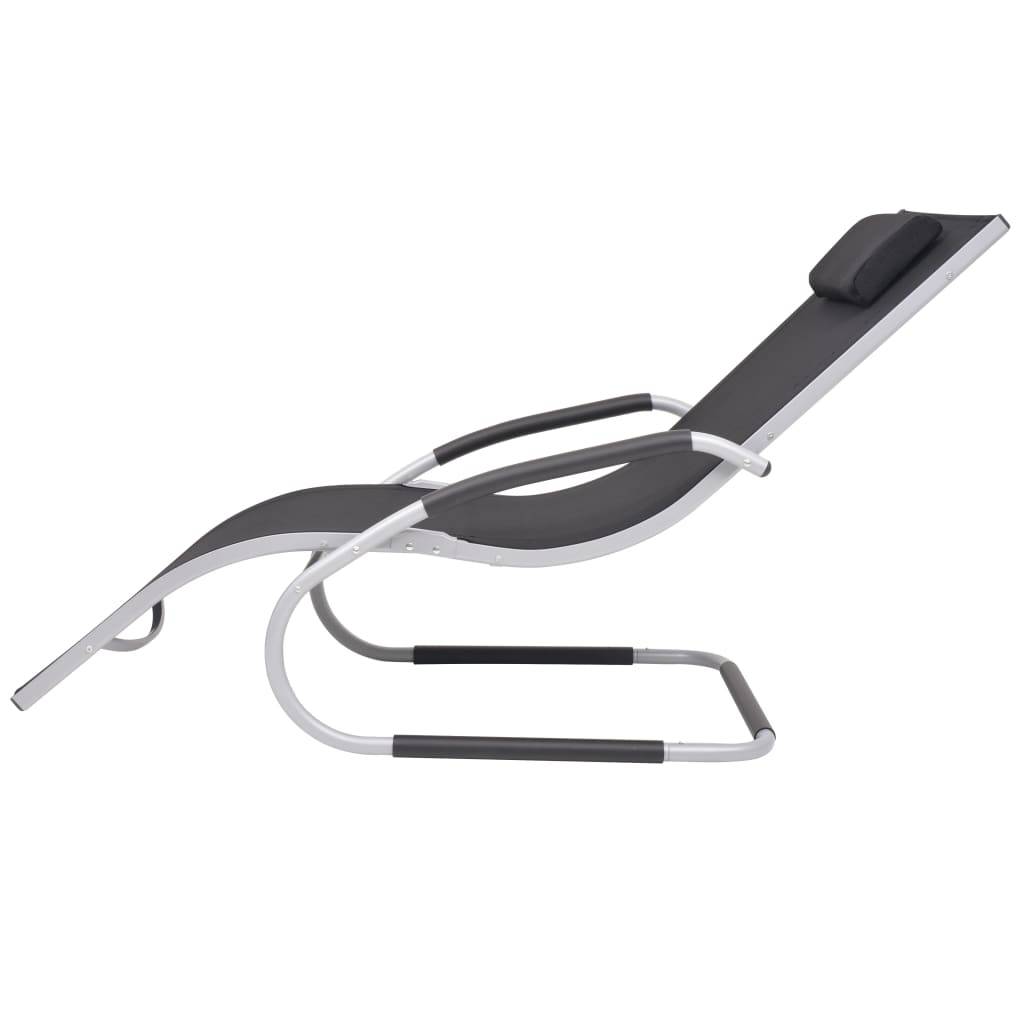Helloshop26 - Transat chaise longue bain de soleil lit de jardin terrasse meuble d'extérieur avec oreiller aluminium et textilène noir - Imagen 3