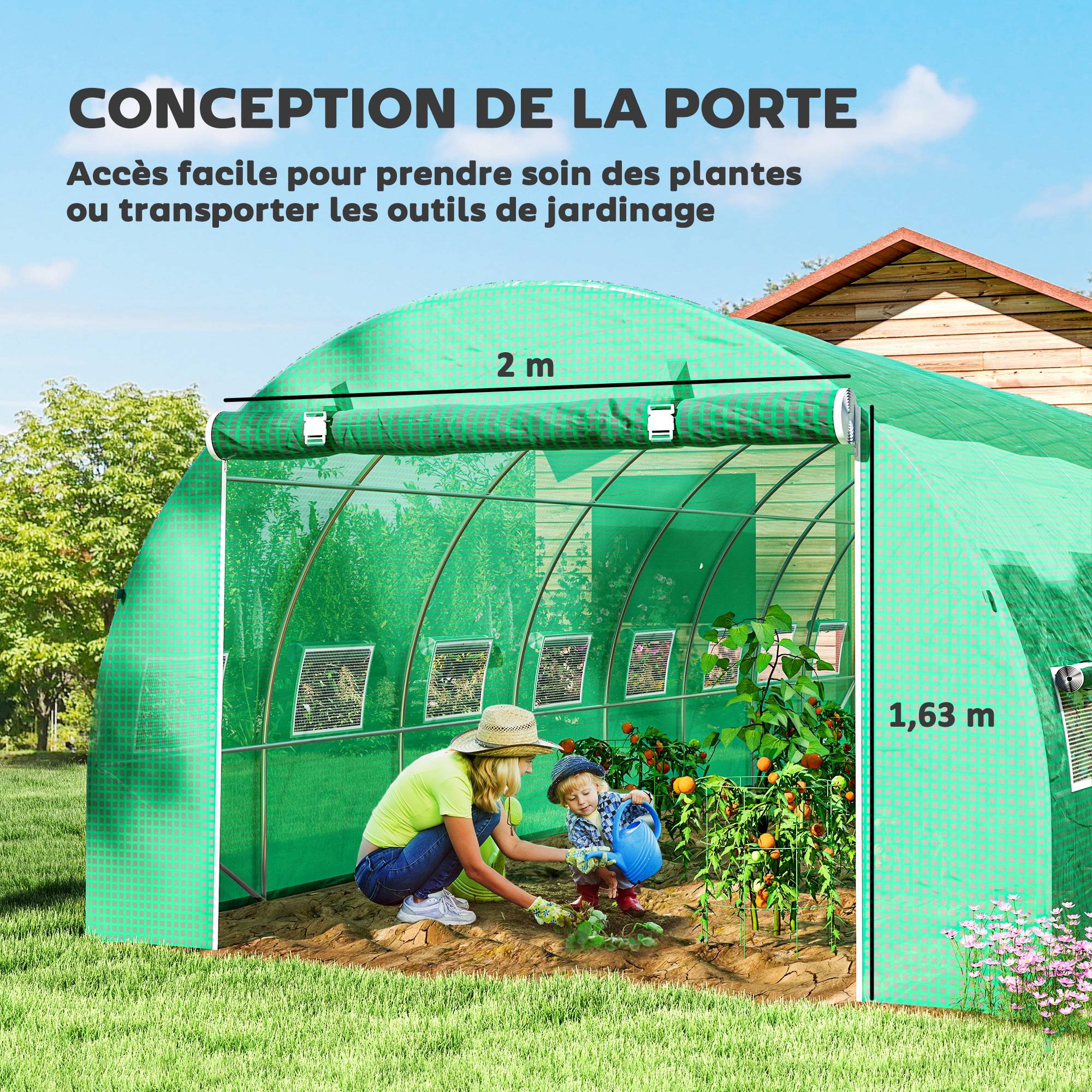 Outsunny - Serre de jardin tunnel 24m² (8x3x2m) 16 fenêtres porte zippée enroulable châssis acier galvanisé bâche PE haute densité vert - Outsunny - Image 6