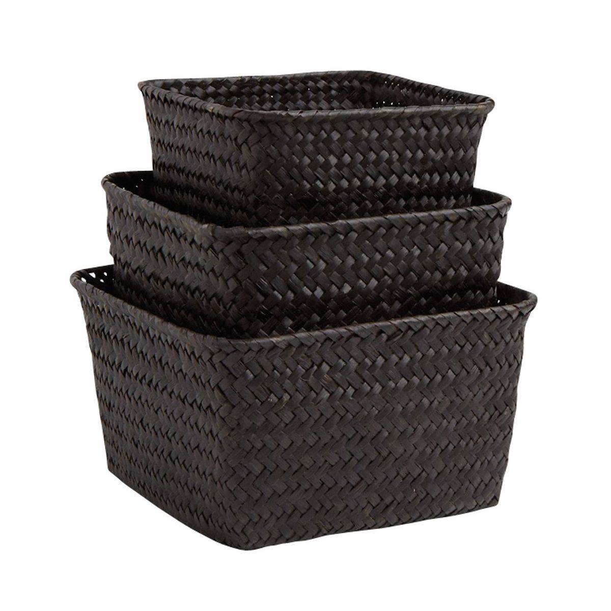 Aubry Gaspard - Corbeilles en palmier teinté noir (Lot de 3) - Imagen 1