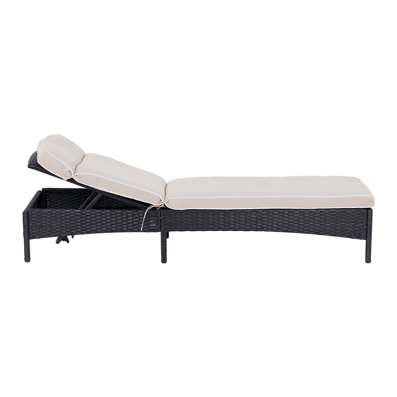 Helloshop26 - Chaise longue de jardin transat de plage bain de soleil bronzage en rotin avec coussin (armature en acier, coussin confortable, capacité de charge : - Imagen 3