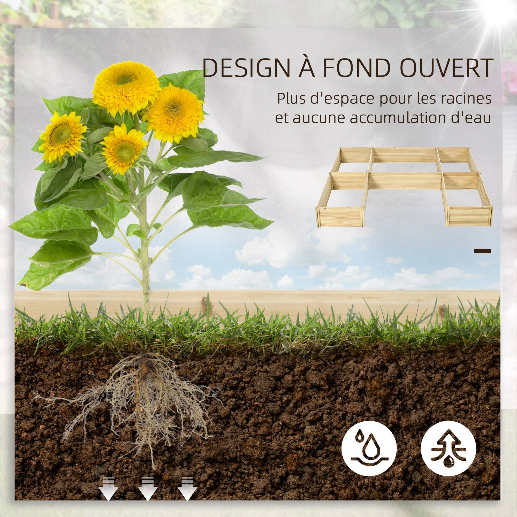 Outsunny - Lot 5 bacs jardinières potagers modulables extérieur 230x230x28 cm aménagement extérieur bois sapin pré-huilé naturel - Outsunny - Image 6