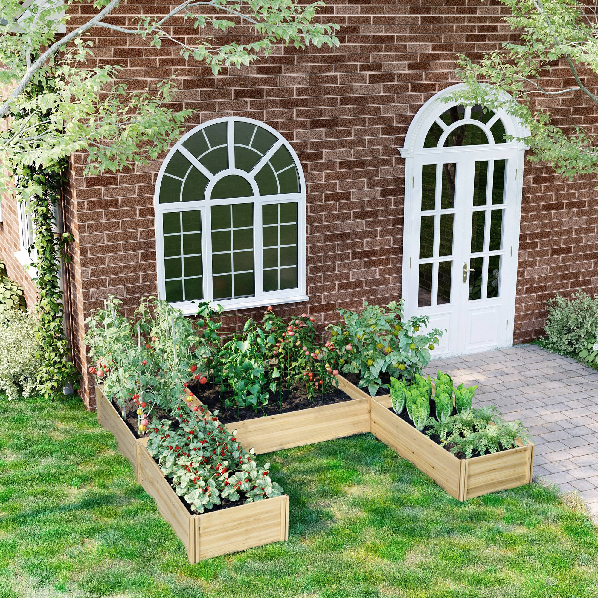 Outsunny - Lot 5 bacs jardinières potagers modulables extérieur 230x230x28 cm aménagement extérieur bois sapin pré-huilé naturel - Outsunny - Image 2