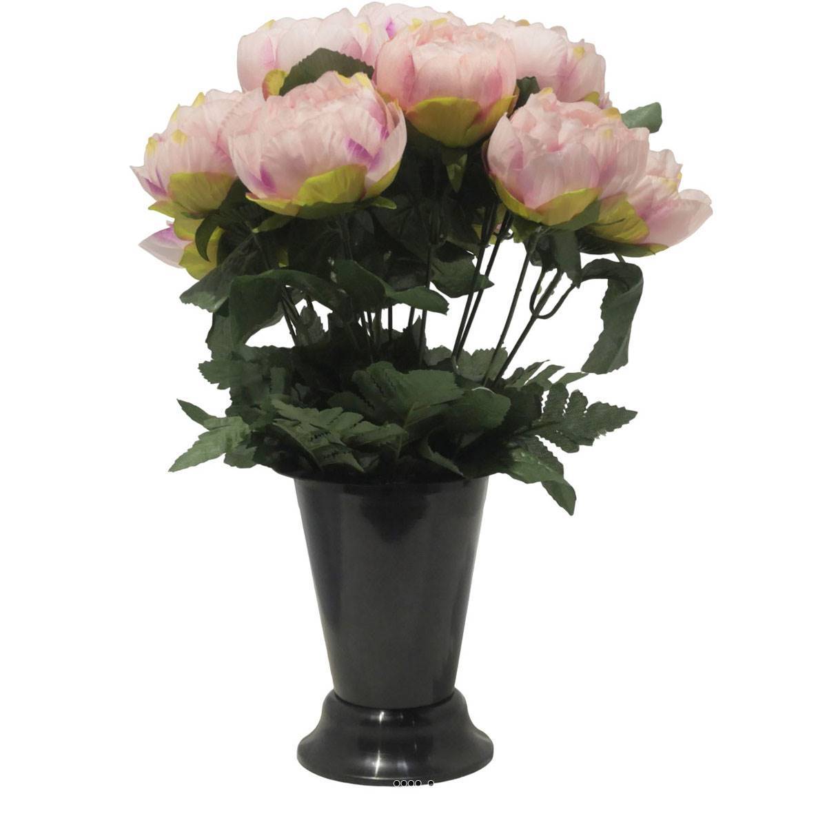 Artificielles - Pot Cone pour le cimetière de fleurs artificielles de Pivoines Rose calme pour la Toussaint - couleur: Rose calme - Imagen 2