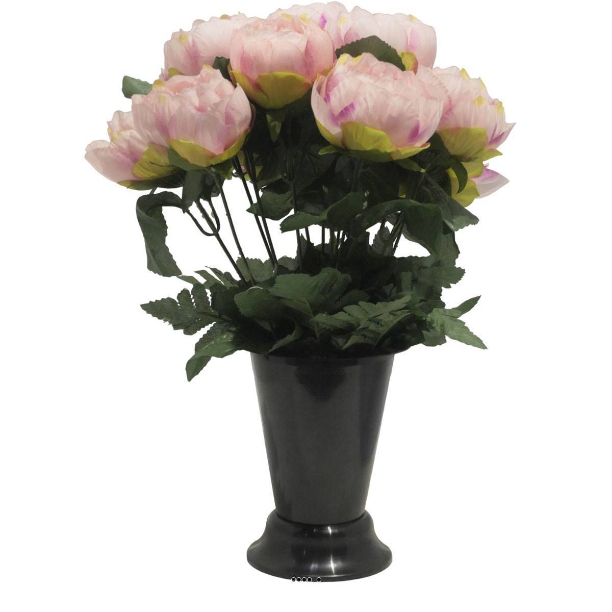 Artificielles - Pot Cone pour le cimetière de fleurs artificielles de Pivoines Rose calme pour la Toussaint - couleur: Rose calme - Imagen 1