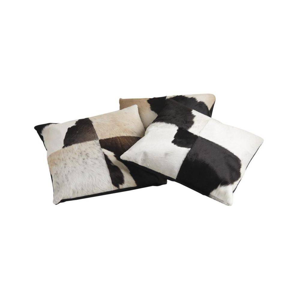 Aubry Gaspard - Coussin en peau de vache véritable modèle aléatoire Noir et blanc 45x45 - Imagen 4