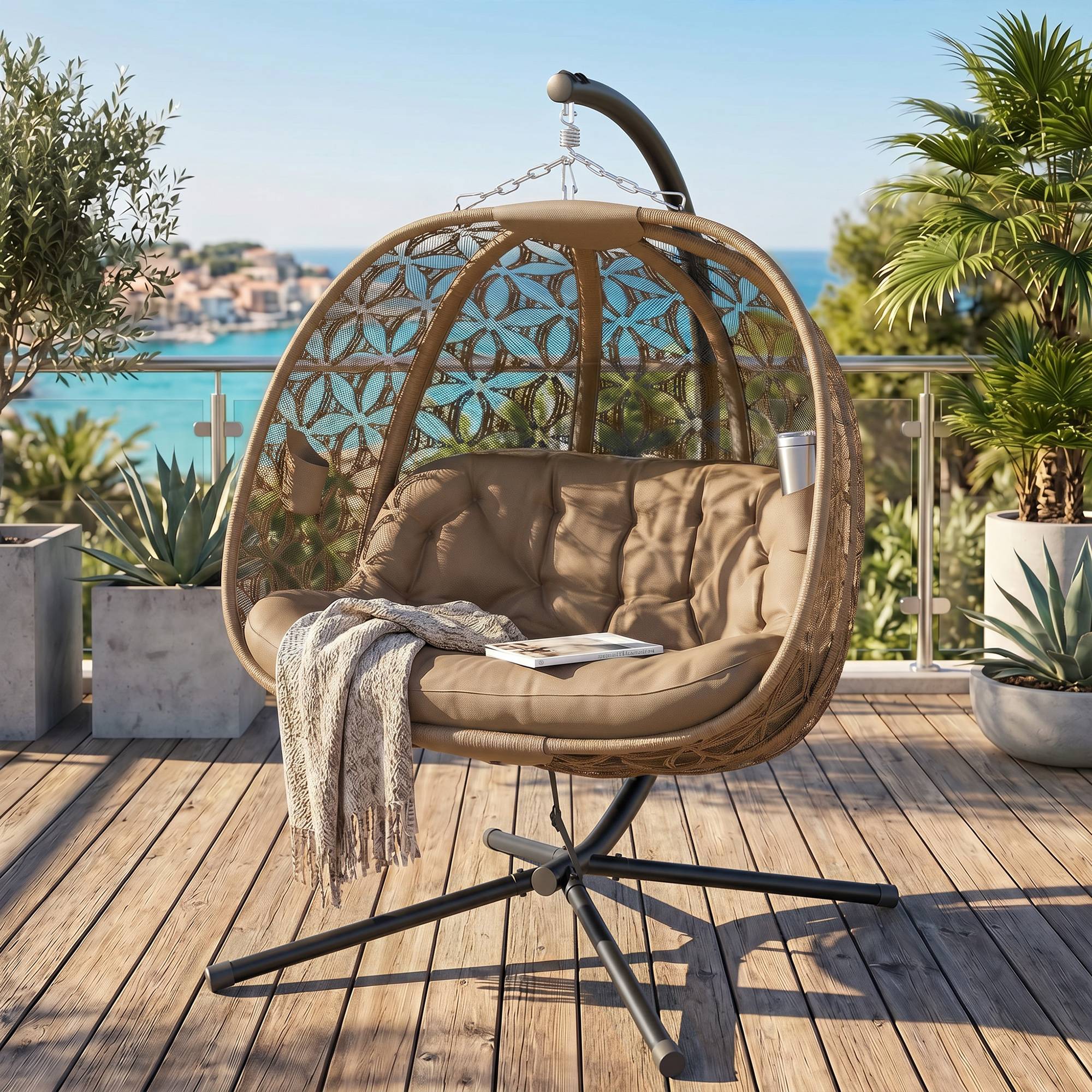 PANGIVO - Fauteuil œuf suspendu acier 126 x 126 x 176 cm - PANGIVO - Image 4