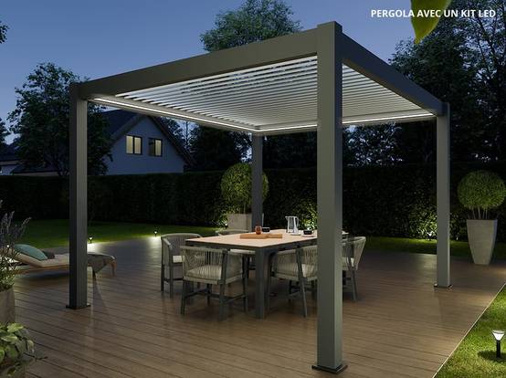 Pergola Bioclimatique Aluminium Autoportée 12m² - 3x4 - Kit LED Inclus - Anthracite - Lames en Aluminium a 120 degrés - ECLIPSE - Image 1
