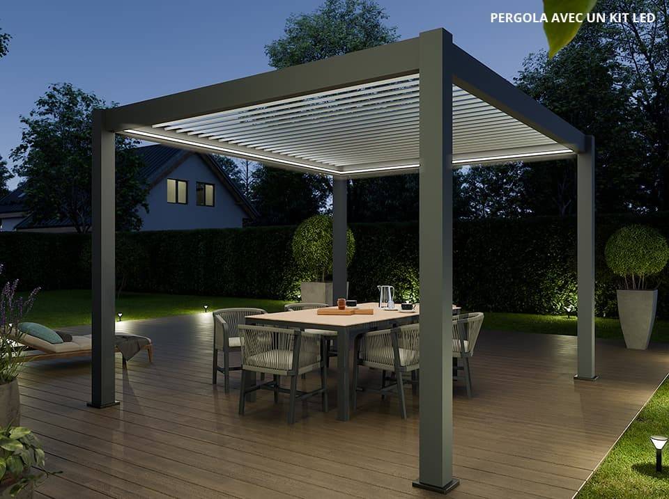 Pergola Bioclimatique Aluminium Autoportée 12m² -  3x4 - Kit LED Inclus - Anthracite - Lames en Aluminium a 120 degrés - ECLIPSE - Image 1