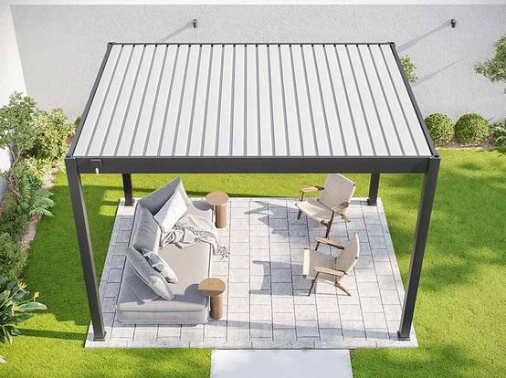 Pergola Bioclimatique Aluminium Autoportée 12m² - 3x4 - Kit LED Inclus - Anthracite - Lames en Aluminium a 120 degrés - ECLIPSE - Image 8