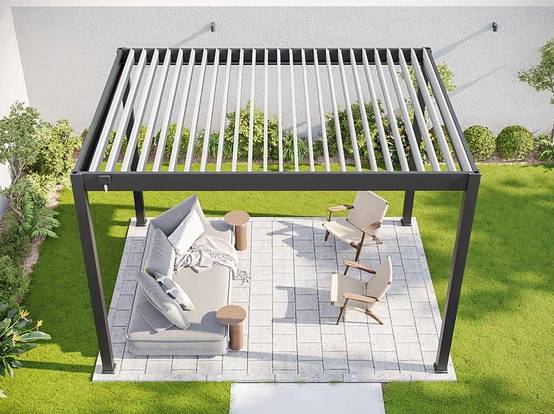 Pergola Bioclimatique Aluminium Autoportée 12m² - 3x4 - Kit LED Inclus - Anthracite - Lames en Aluminium a 120 degrés - ECLIPSE - Image 9