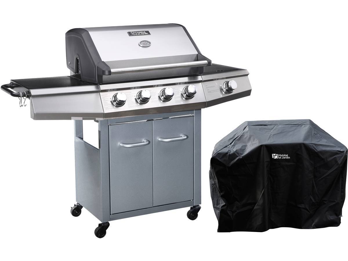 Habitat Et Jardin - Barbecue Gaz Avec Led "bingo 5" - 5 Brûleurs Dont 1 Latéral - 15.2kw + Housse Protection - Argenté -habitat Et Jardin - Imagen 1