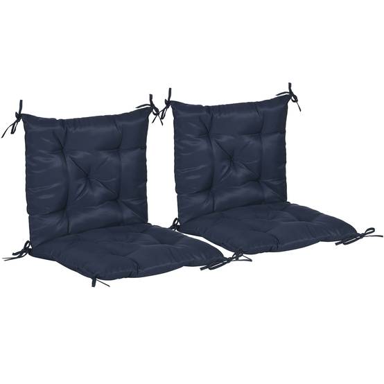 Lot de 2 coussins d'assise, 98 x 50 cm, avec attaches, revêtement en tissu, 8 cm d'épaisseur, bleu foncé - Image 1