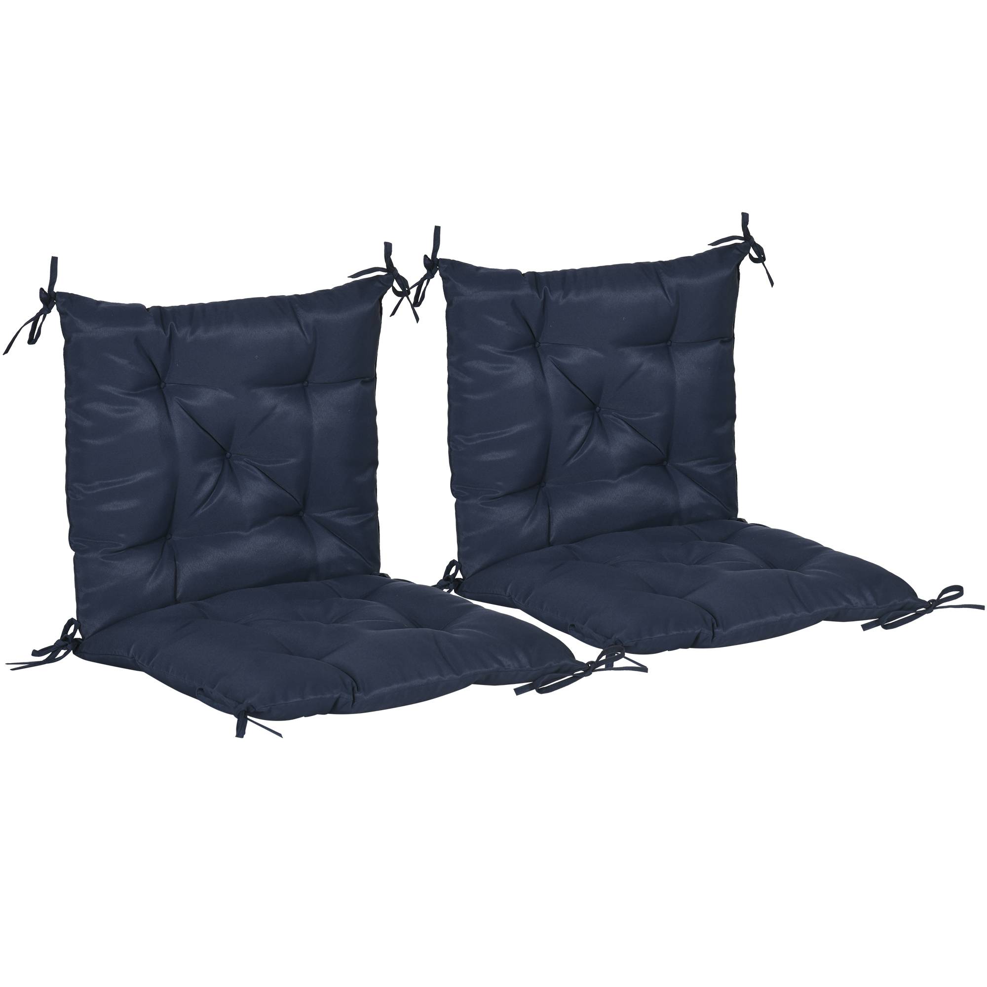Lot de 2 coussins d'assise, 98 x 50 cm, avec attaches, revêtement en tissu, 8 cm d'épaisseur, bleu foncé - Image 1