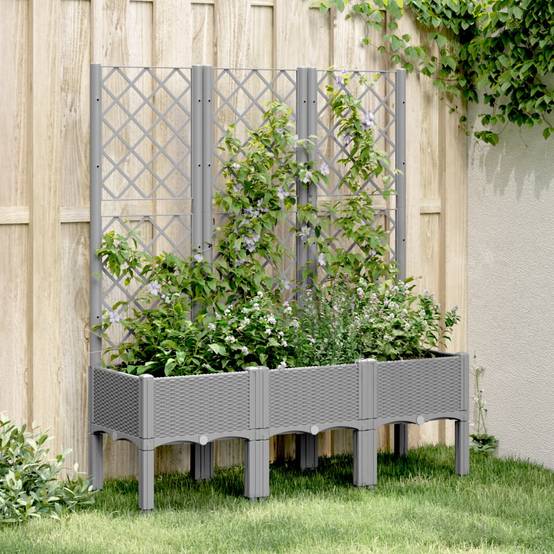 Jardinière avec treillis PP gris clair 120 x 40 x 142 cm - PANGIVO - Image 1