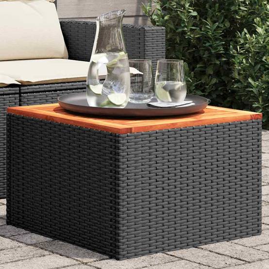 Table de jardin résine tressée bois acacia noire 55 x 55 x 37 cm - PANGIVO - Image 1