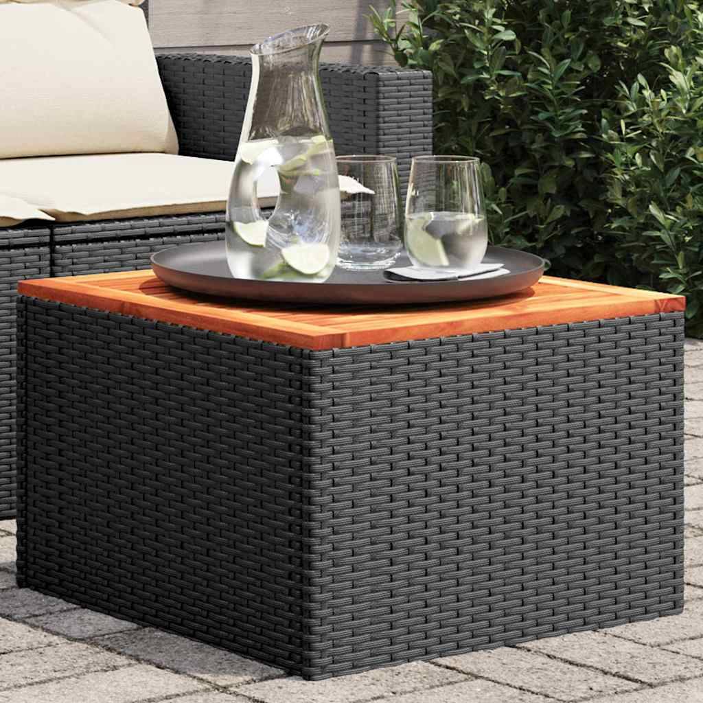 Table de jardin résine tressée bois acacia noire 55 x 55 x 37 cm - PANGIVO - Image 1