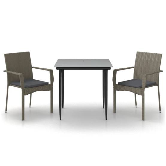 Salon de Jardin 2 Personnes Bicolore Résine Tressée Gris/Noir avec Accoudoirs – ComfortXL Outdoor Living - Image 2