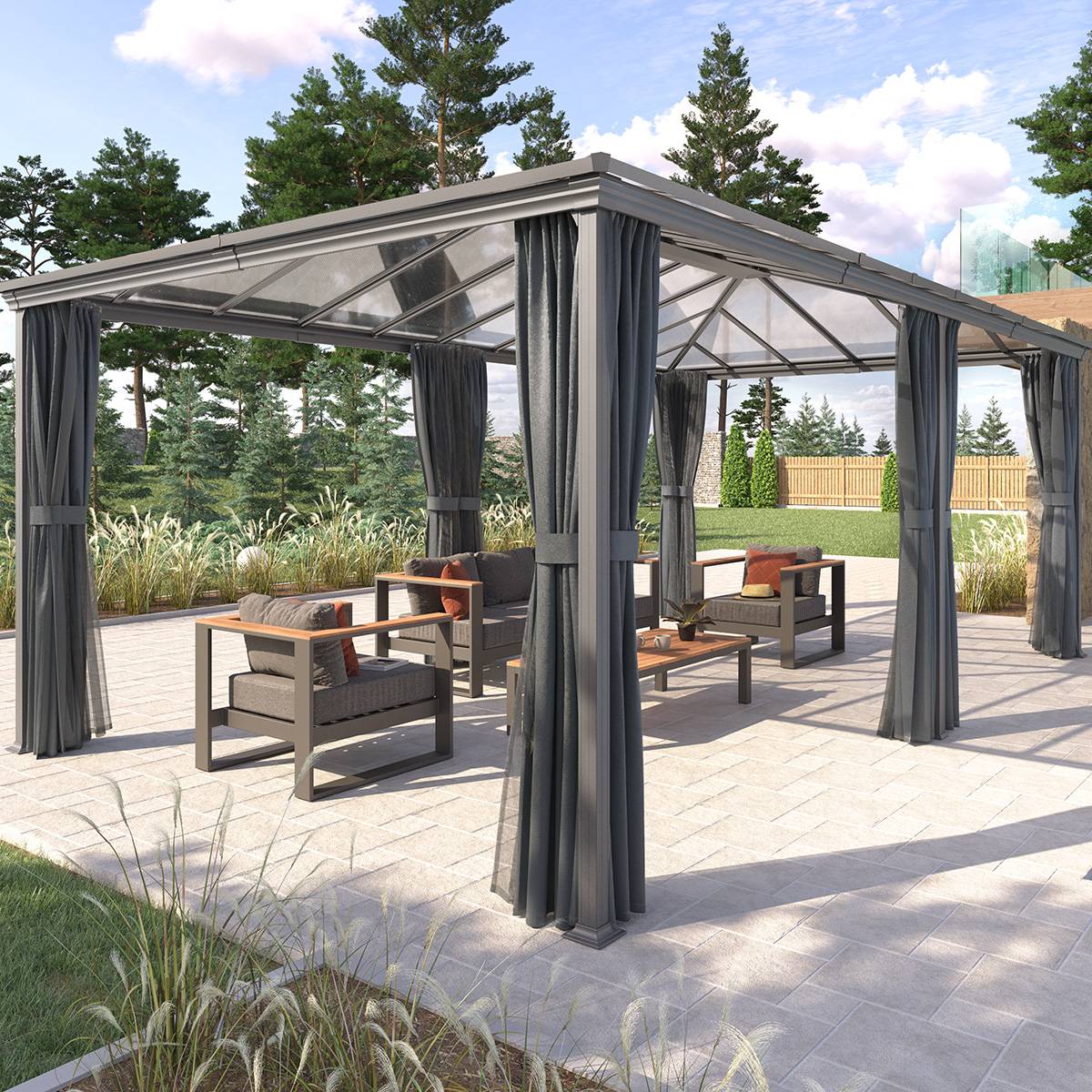 Hesperide - Pergola autoportante "Belize" graphite 3,6 x 6m en aluminium et polycarbonate Hespéride - Image 1