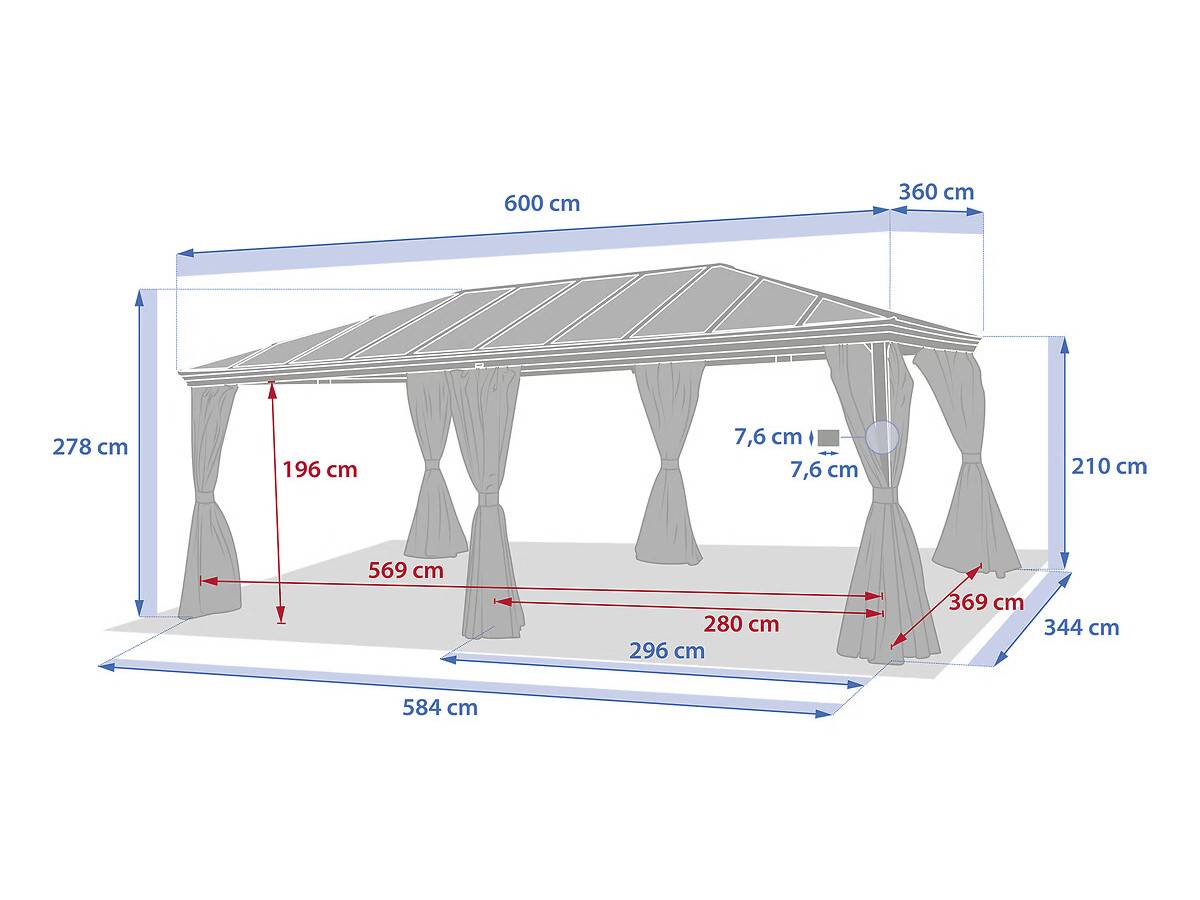 Hesperide - Pergola autoportante "Belize" graphite 3,6 x 6m en aluminium et polycarbonate Hespéride - Image 5