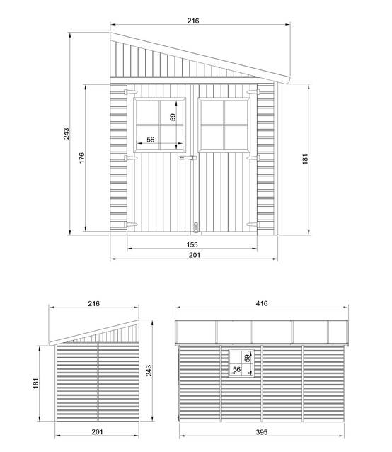Timbela - Abri de Jardin en Bois Naturel H243x216x416 cm / 8 m² sans paroi latérale avec les planchers imprégné - 17 mm d’épaisseur - Timbela M340+M340G - Image 6