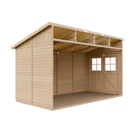 Timbela - Abri de Jardin en Bois Naturel H243x216x416 cm / 8 m² sans paroi latérale avec les planchers imprégné - 17 mm d’épaisseur - Timbela M340+M340G - Image 5